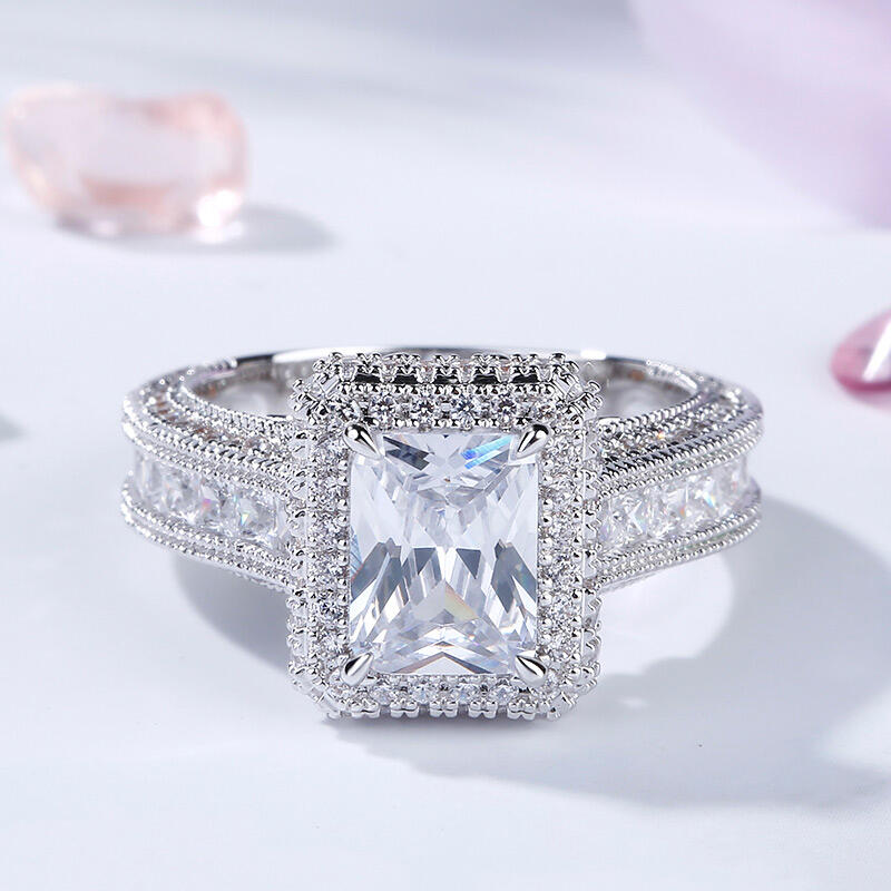 Jeulia Halo Radiant Cut Sterling Silver Skull Ring