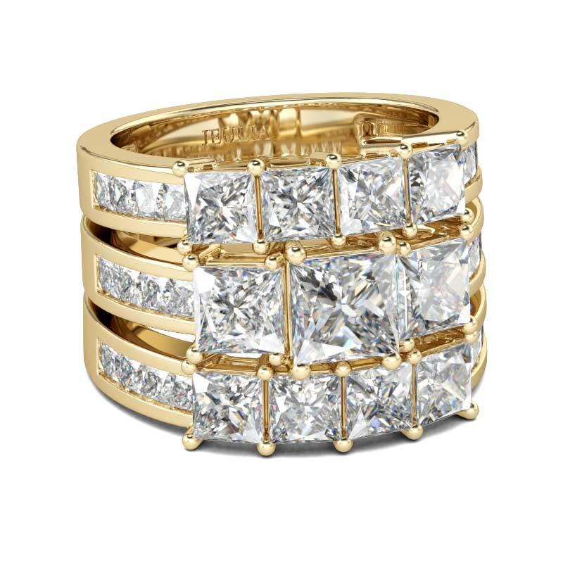 Jeulia Gold Tone Princess Cut Sterling Silver Ring Set