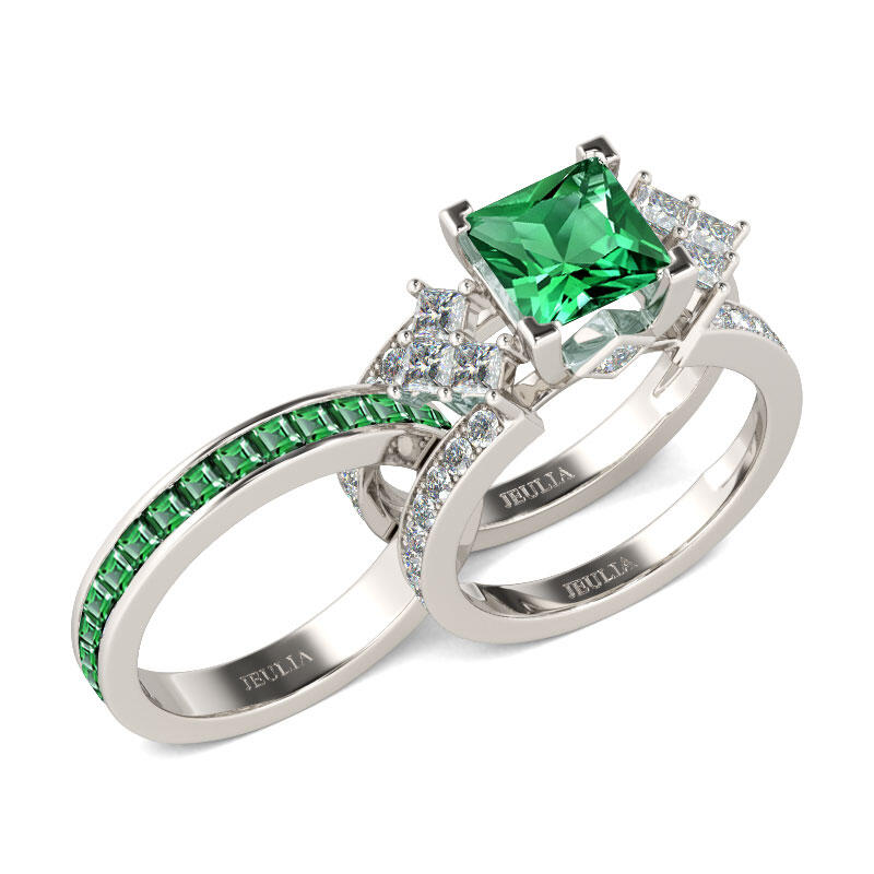 Jeulia Unique Princess Cut Sterling Silver Ring Set