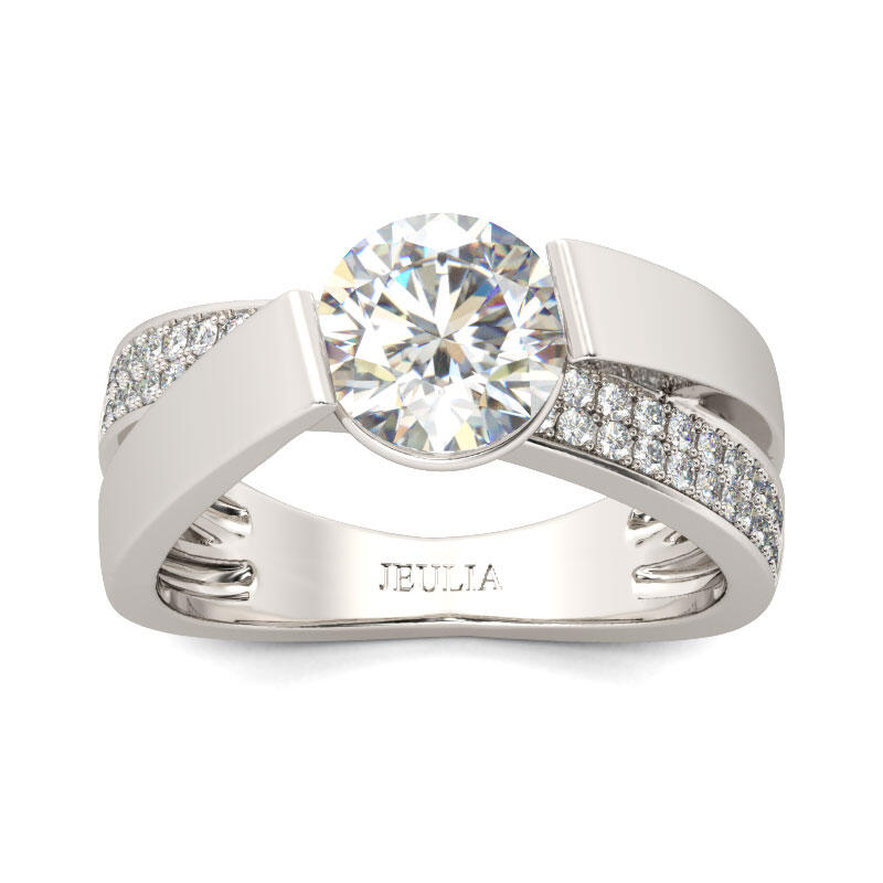Jeulia Tension Set Round Cut Sterling Silver Ring