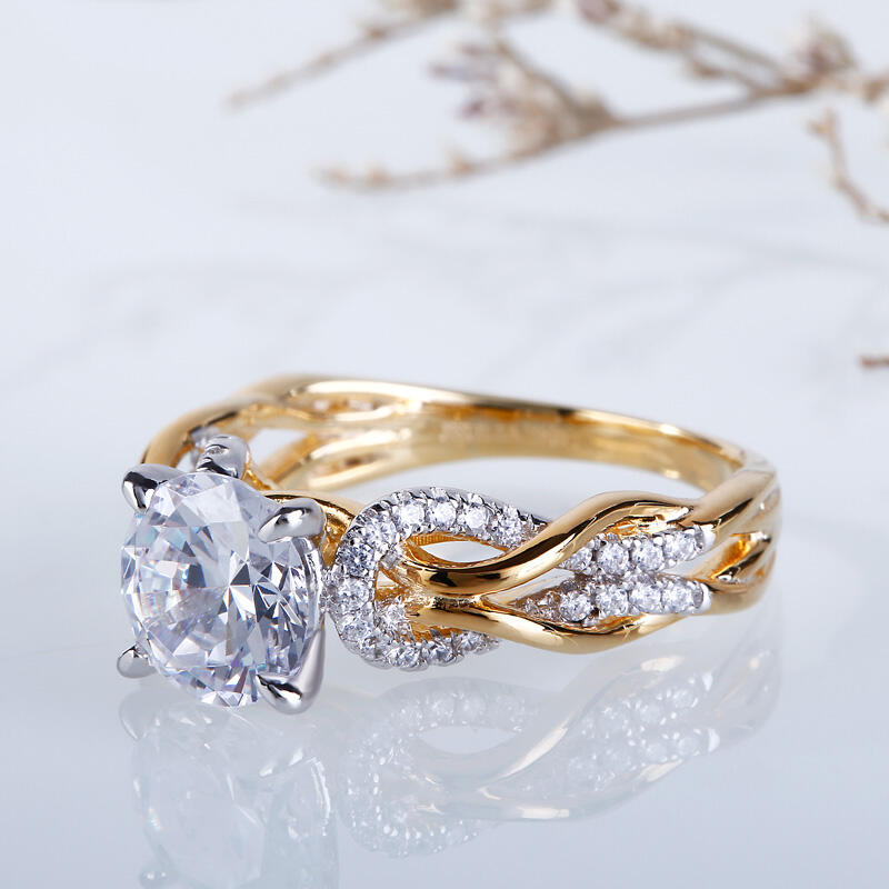 Jeulia Intertwined Two Tone  Round Cut Sterling Silver Ring