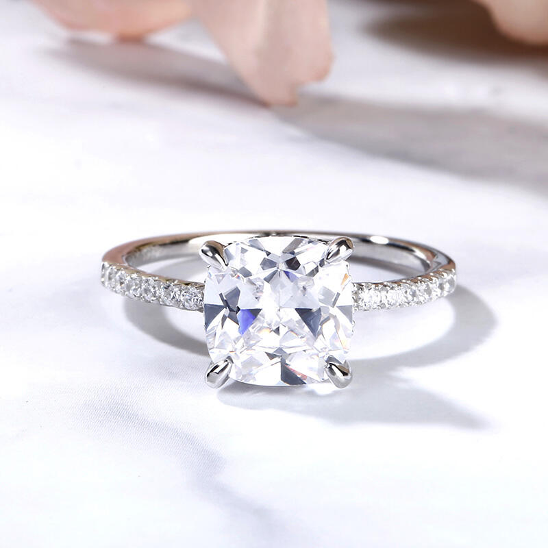 Jeulia Classic Cushion Cut Sterling Silver Ring