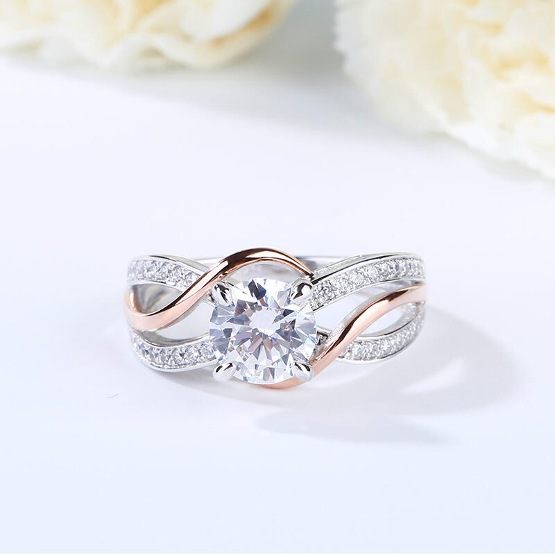 Jeulia Two Tone Intertwined Round Cut Sterling Silver Ring