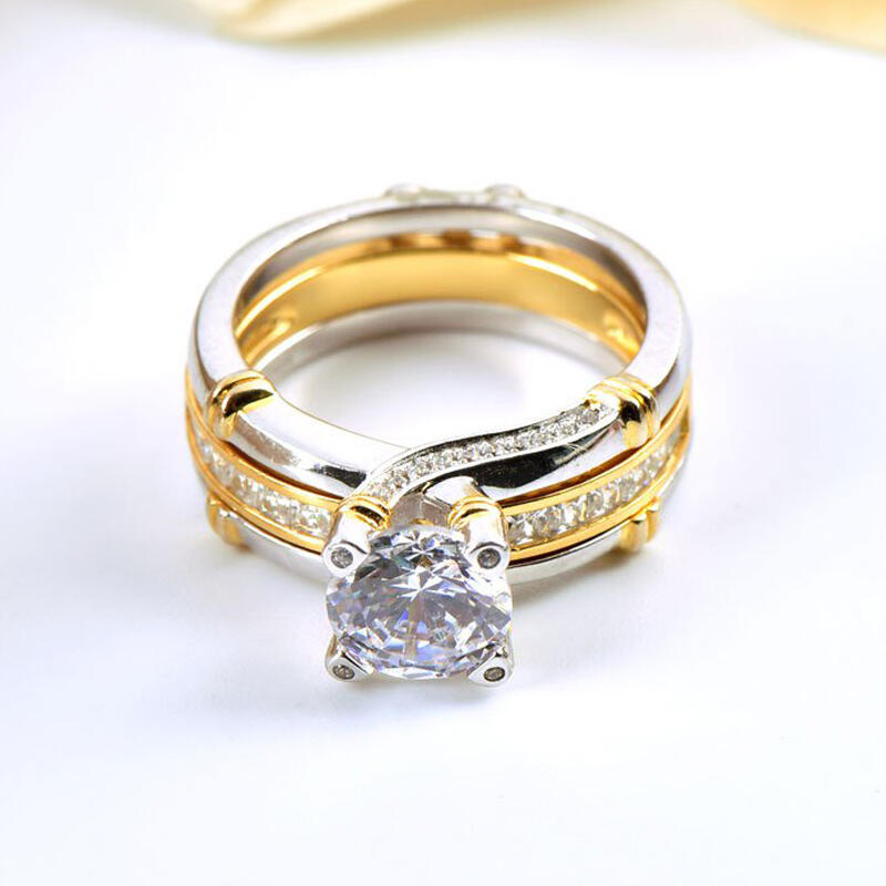 Jeulia Conjunto De Anillos Intercambiables Con Dos Tonos De Corte Redondo En Plata De Ley