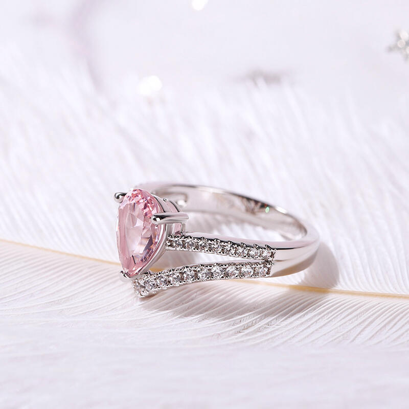 Jeulia Pear Cut Synthetic Morganite Sterling Silver Ring