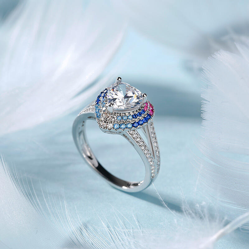 Jeulia Double Halo Heart Cut Sterling Silver Ring