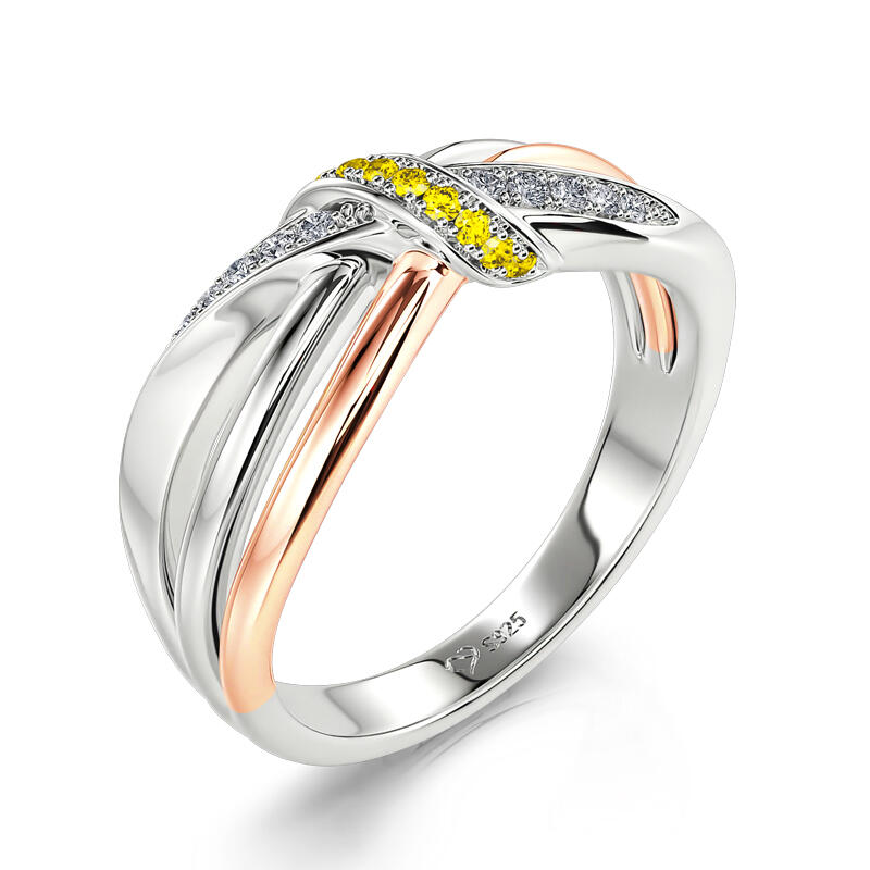 Jeulia Intertwined Two Tone Sterling Silver Women's Band