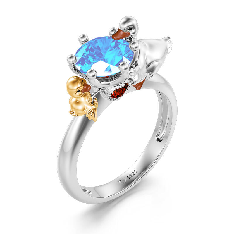 Jeulia Hug Me Anillo de plata de ley con forma redonda de pato mamá y bebé