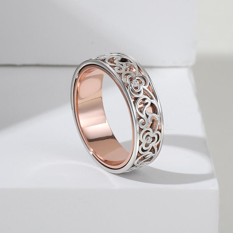 Jeulia Rosegold & Silber Zweifarbig Rundschliff Sterling Silber Damen Bandringe