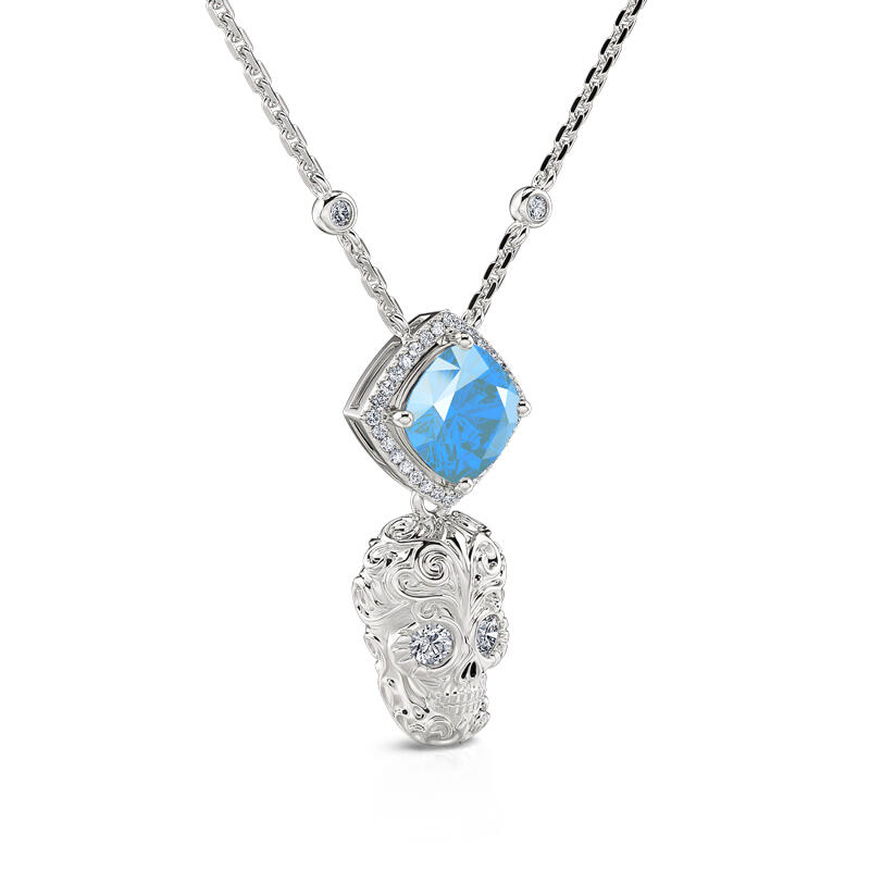 Jeulia "Departed Soul" Sugar Skull Sterling Silver Necklace