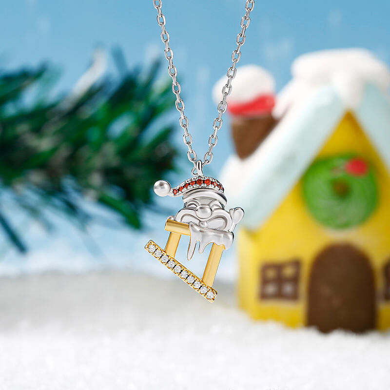 Jeulia Collar de plata de ley con papá noel en la chimenea para navidad