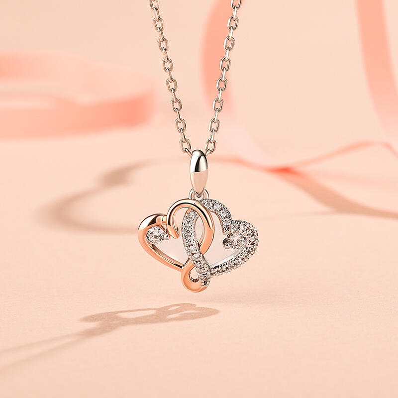 Jeulia Collar mujer infinito de plata de ley con forma de dos corazones