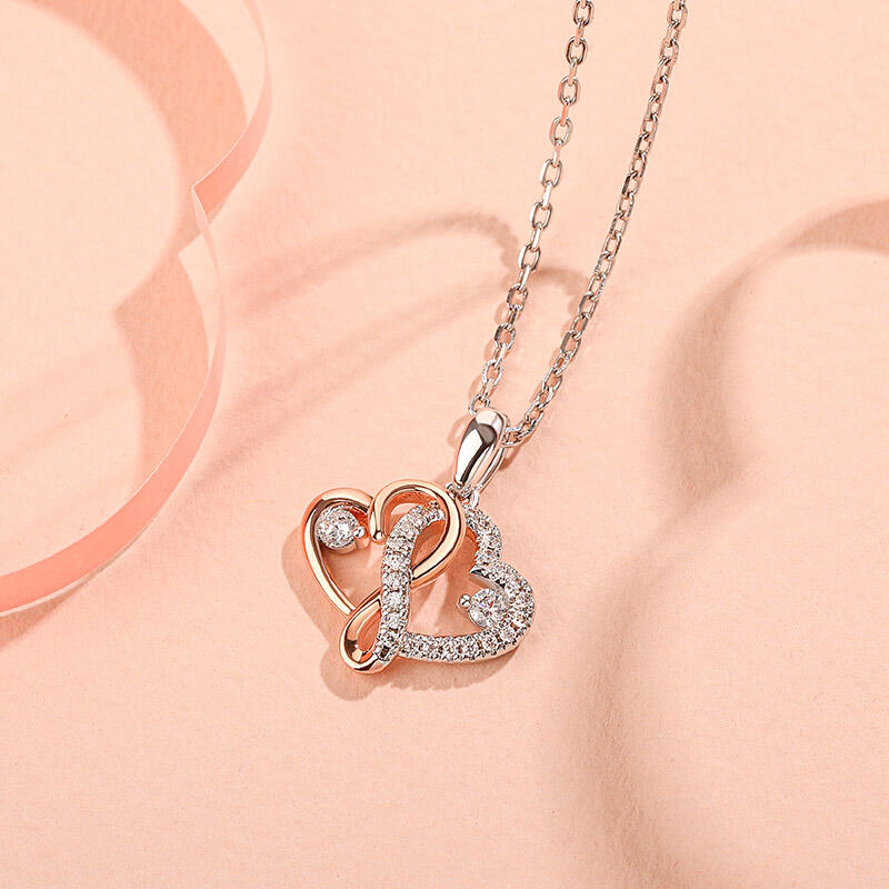 Jeulia Collar mujer infinito de plata de ley con forma de dos corazones