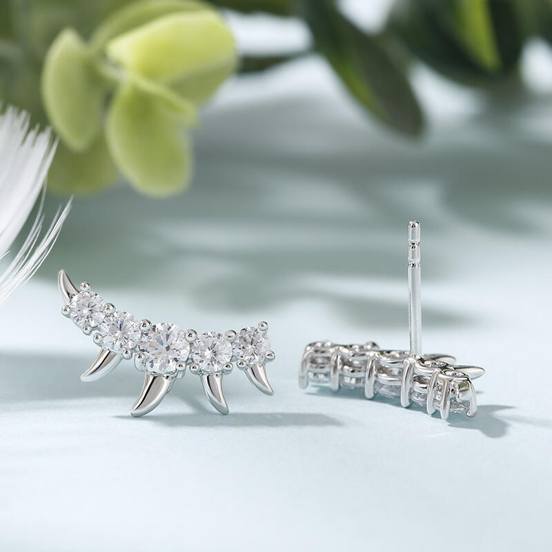 Jeulia Spike Design Round Cut Sterling Silver Earrings