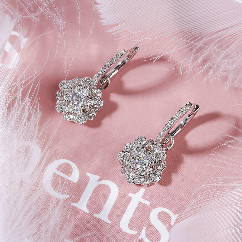 Jeulia Flower Design Sterling Silver Drop Earrings