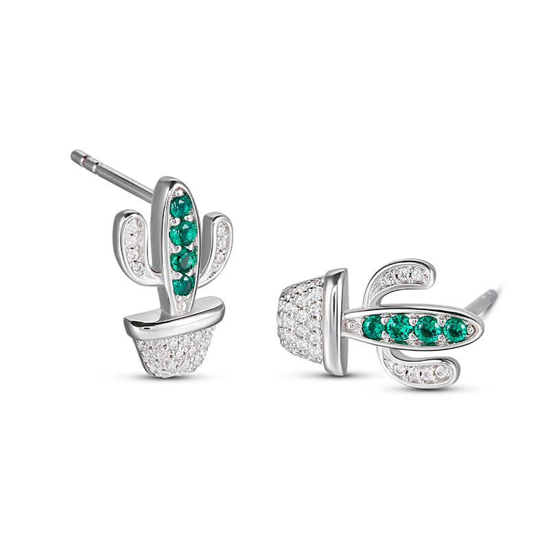 Jeulia "Desert Cactus" Sterling Silver Children's Earrings