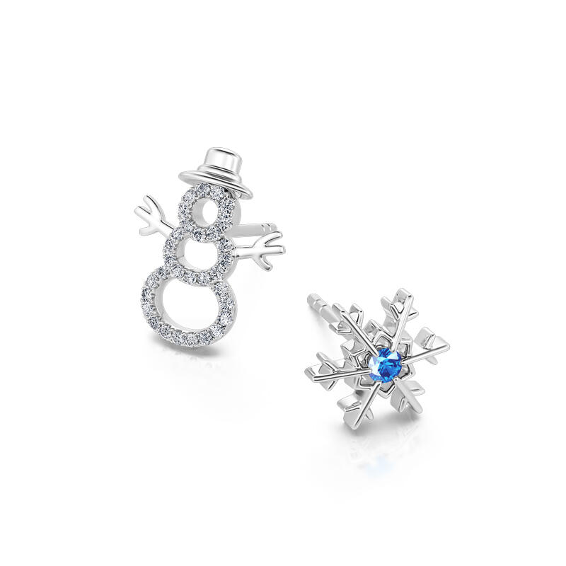Jeulia "Merry Christmas" Snowman & Snowflake Design Sterling Silver Earrings