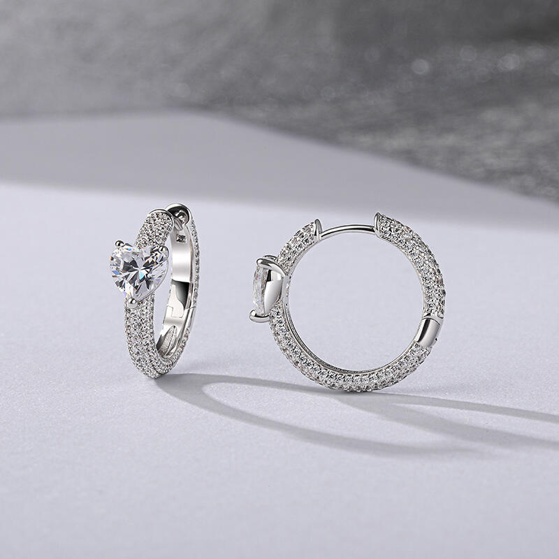 Jeulia "Enduring Radiance" Heart Cut Sterling Silver Hoop Earrings