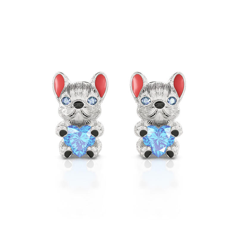 Jeulia Hug Me "Smart French Bulldog" Heart Cut Sterling Silver Jewelry Set