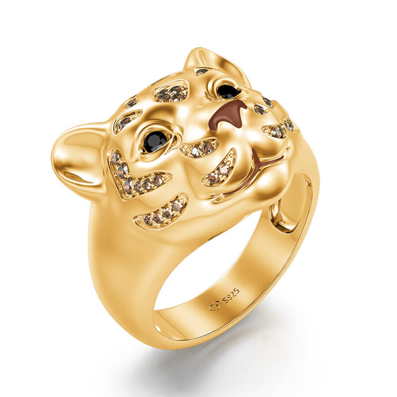 Jeulia "King of the Jungle" Tiger Sterling Silver Ring