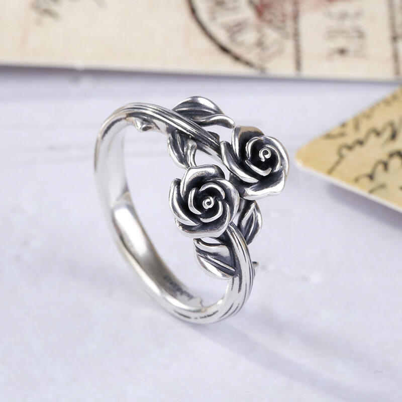 Jeulia Conjunto de joyas de rosetas de plata 925 en tono negro