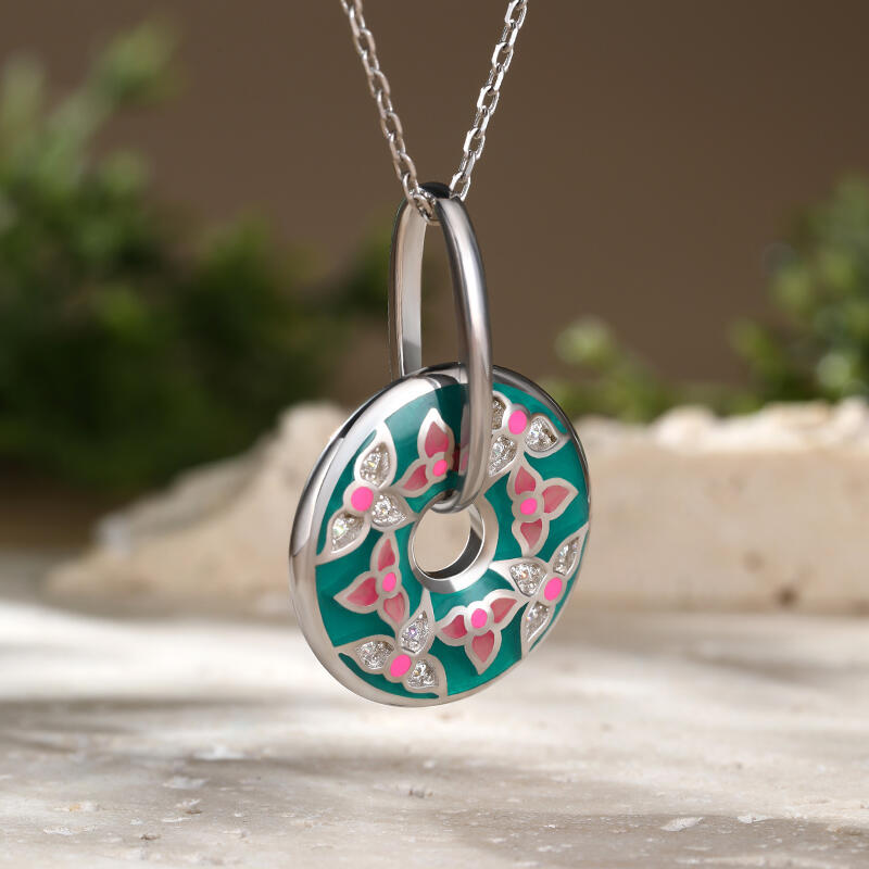 Jeulia "Retro Life" Flower Enamel Sterling Silver Necklace