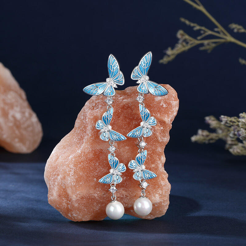 Jeulia "Charming Dance" Butterfly Pearl Sterling Silver Drop Earrings