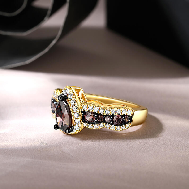 Jeulia Tvåfärgad Halo Päronslipad Sterling Silver Ring