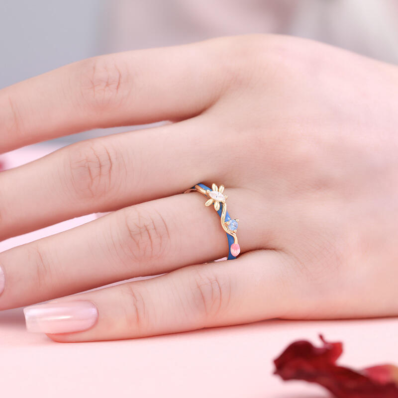 Jeulia Anillo de plata de ley con libélula azul esmalte para mujer