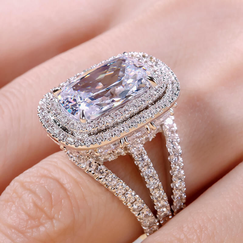 Jeulia Double Halo Cushion Cut Sterling Silver Ring