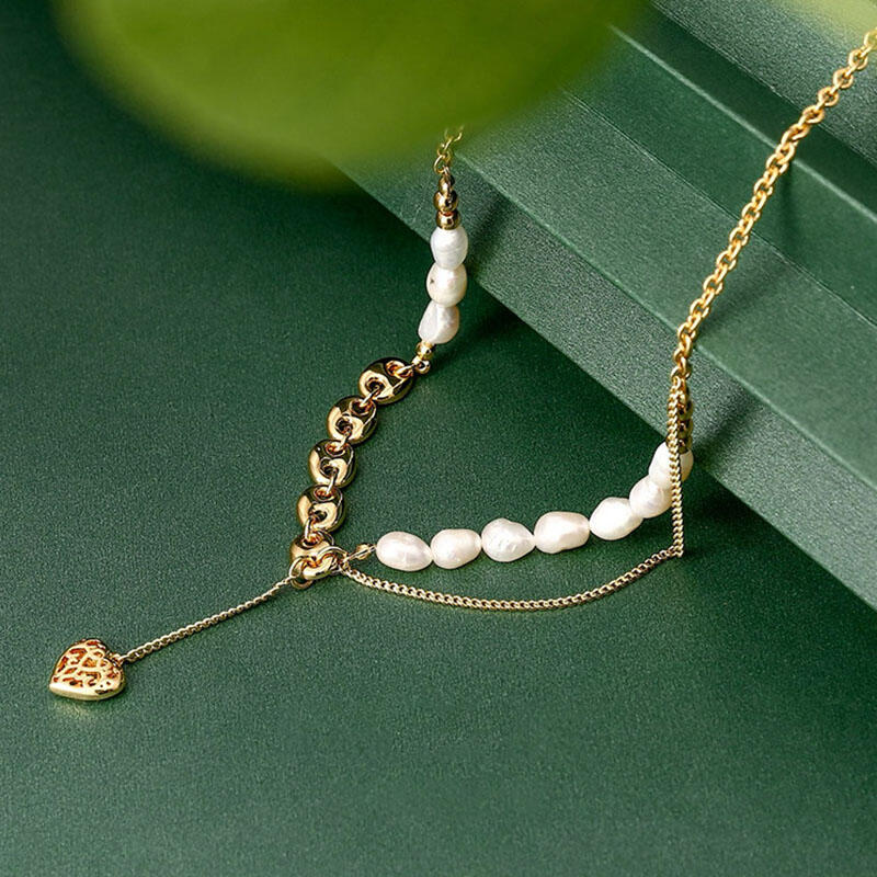 Jeulia Collar de Cobre con Perlas Barrocas Y Colgante en Forma de Corazón