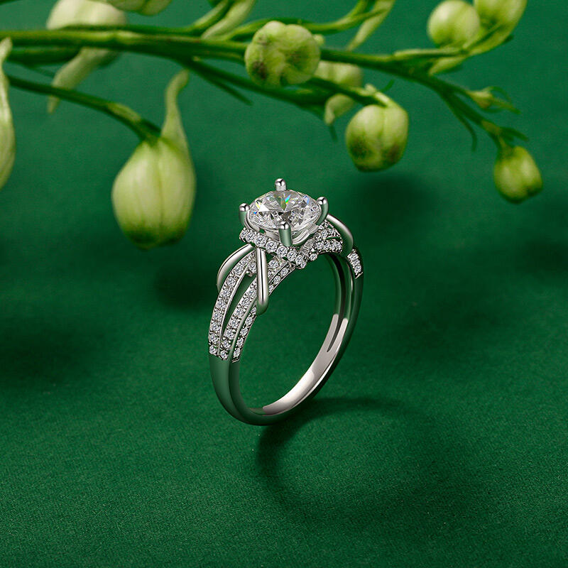 Jeulia Bague de Fiançailles Ronde à Halo Personnalisée en Argent Sterling