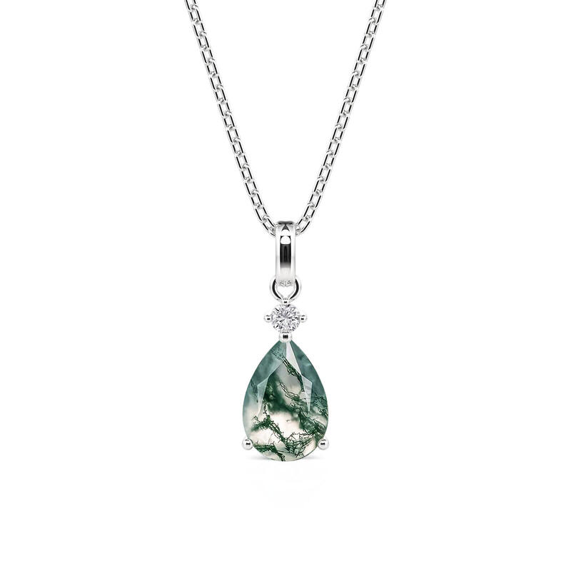 Jeulia Classic Pear Cut Moss Agate Pendant Necklace