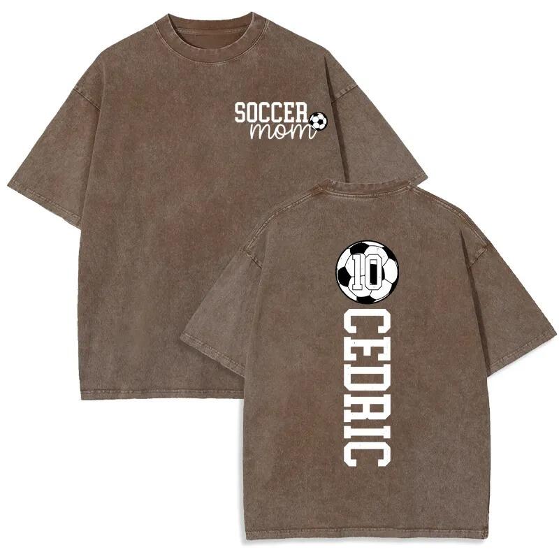 Personalized Washed T-shirt Soccer Mom Custom Name and Jersey Number Perfect Gift for Sports Lover