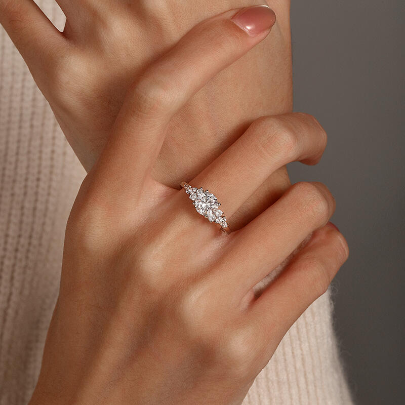 Jeulia Cluster Round Cut Engagement Ring With Side Stones