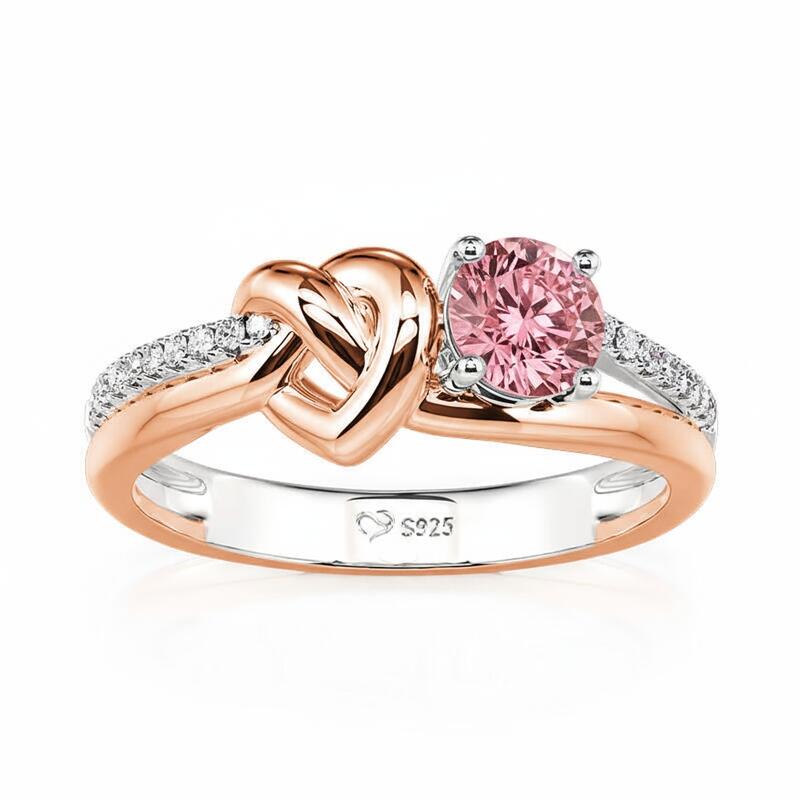 Jeulia Two Tone Custom Heart Knot Promise Ring with Birthstone