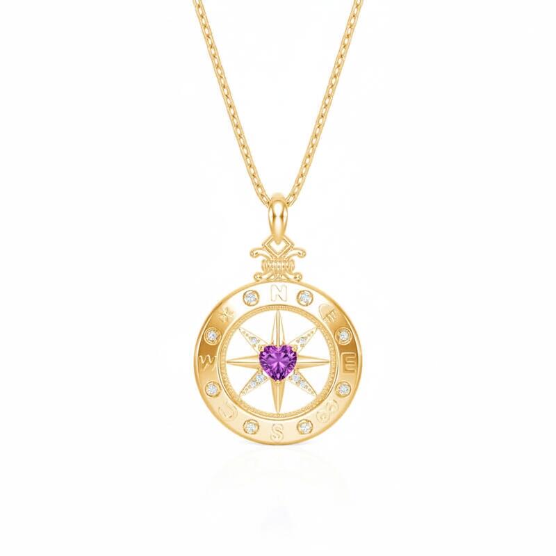 Jeulia Custom Engraved Compass Necklace with Heart Birthstone