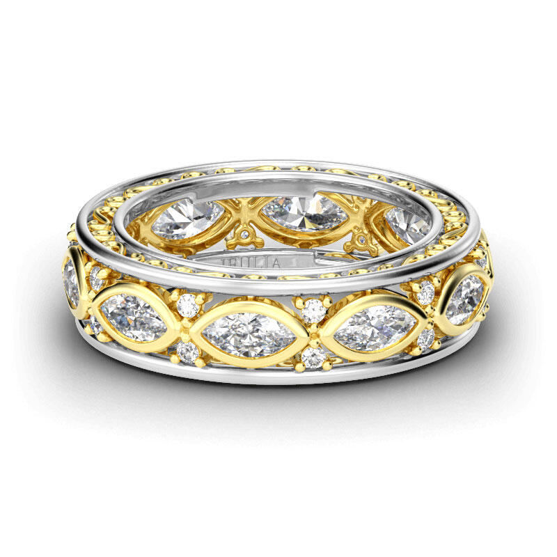 Jeulia Scrollwork Two Tone Sterling Silver Women's Band