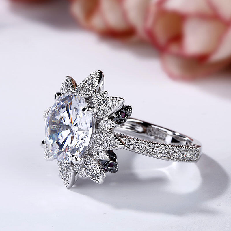 Jeulia Two Tone Round Cut Flower Design Sterling Silver Skull Ring