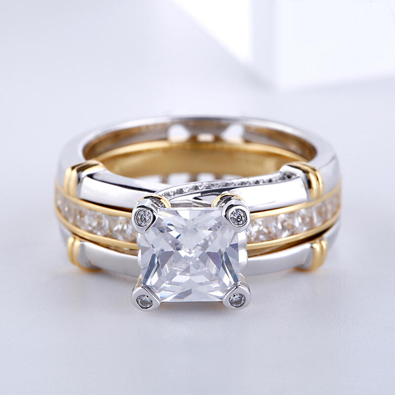 Jeulia Two Tone Princess Cut Sterling Silver Ring Set