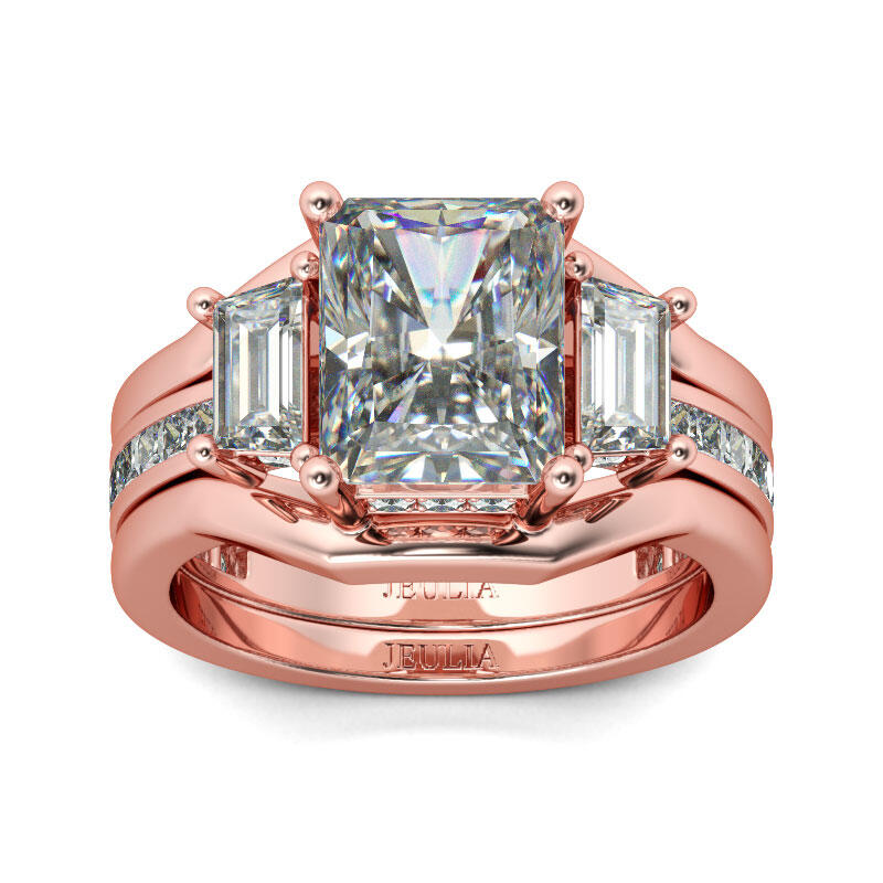 Jeulia Interchangeable Rose Gold Tone Radiant Cut Sterling Silver Ring Set