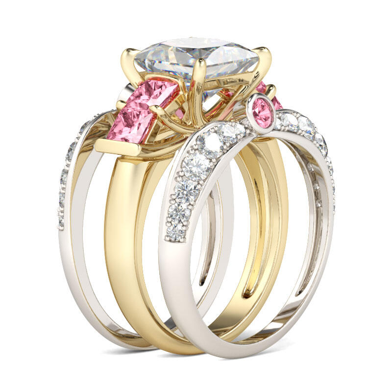 Jeulia Two Tone Princess Cut Sterling Silver 3PC Ring Set