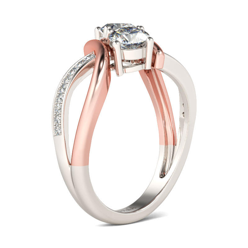 Jeulia Two Stone Crossover Round Cut Sterling Silver Ring