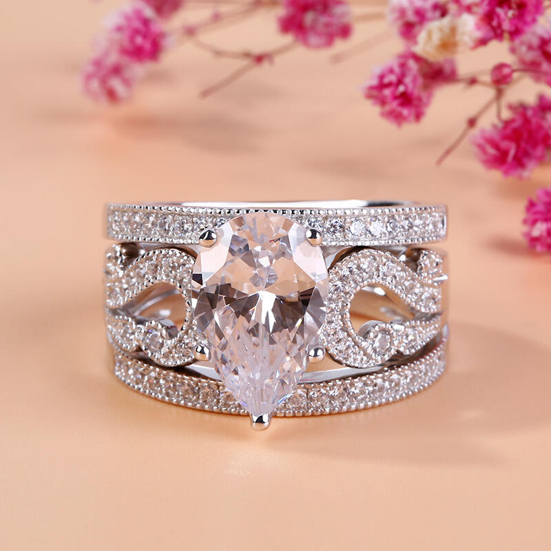 Jeulia 3PC Pear Cut Sterling Silver Ring Set