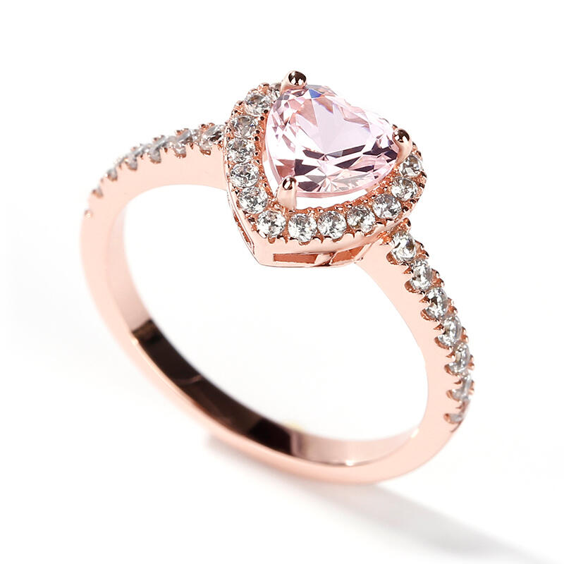 Jeulia Halo Heart Cut Synthetic Morganite Sterling Silver Ring