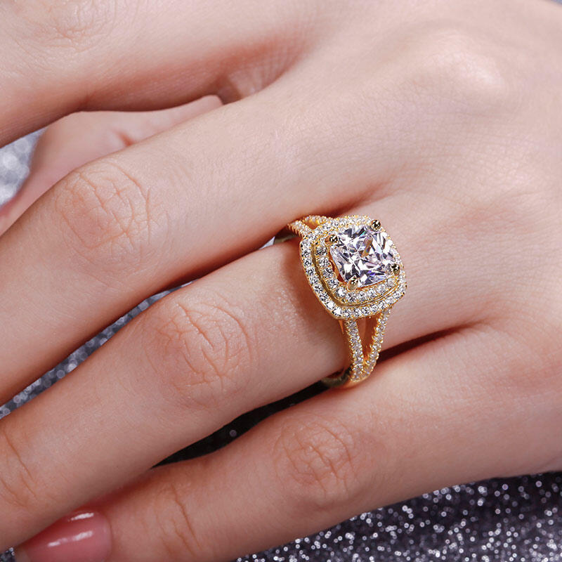 Jeulia Halo Anillo De Compromiso De Corte De Cojín De Plata Esterlina