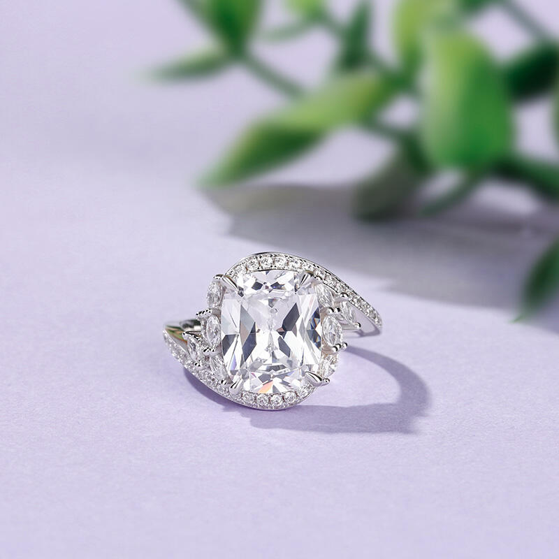 Jeulia Leaf Design Cushion Cut Sterling Silver Ring