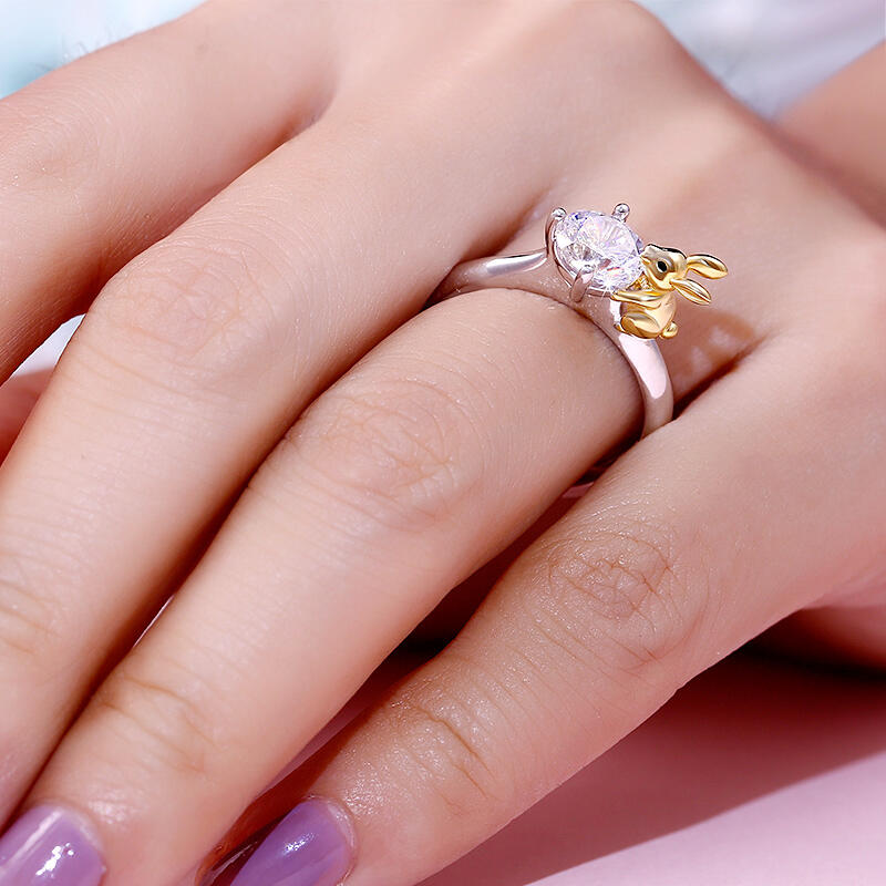 Jeulia ウサギ 兎デザイン ラウンドカット シルバー リング