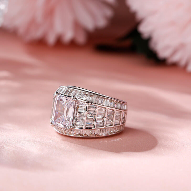 Jeulia Wide Shank Emerald Cut Sterling Silver Ring