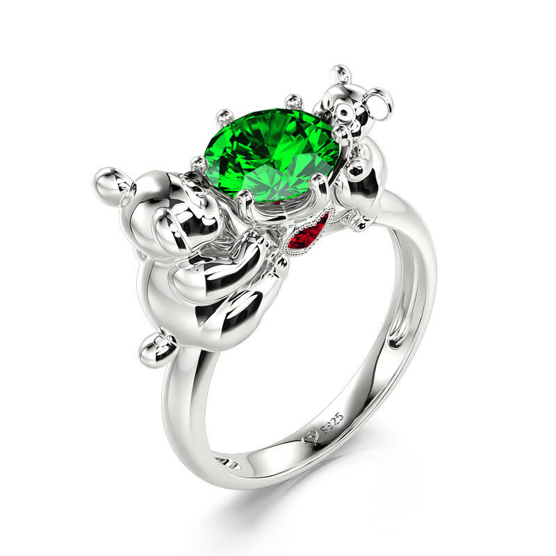 Jeulia Hug Me ママ & ベビー コアラ ラウンドカット シルバーリング